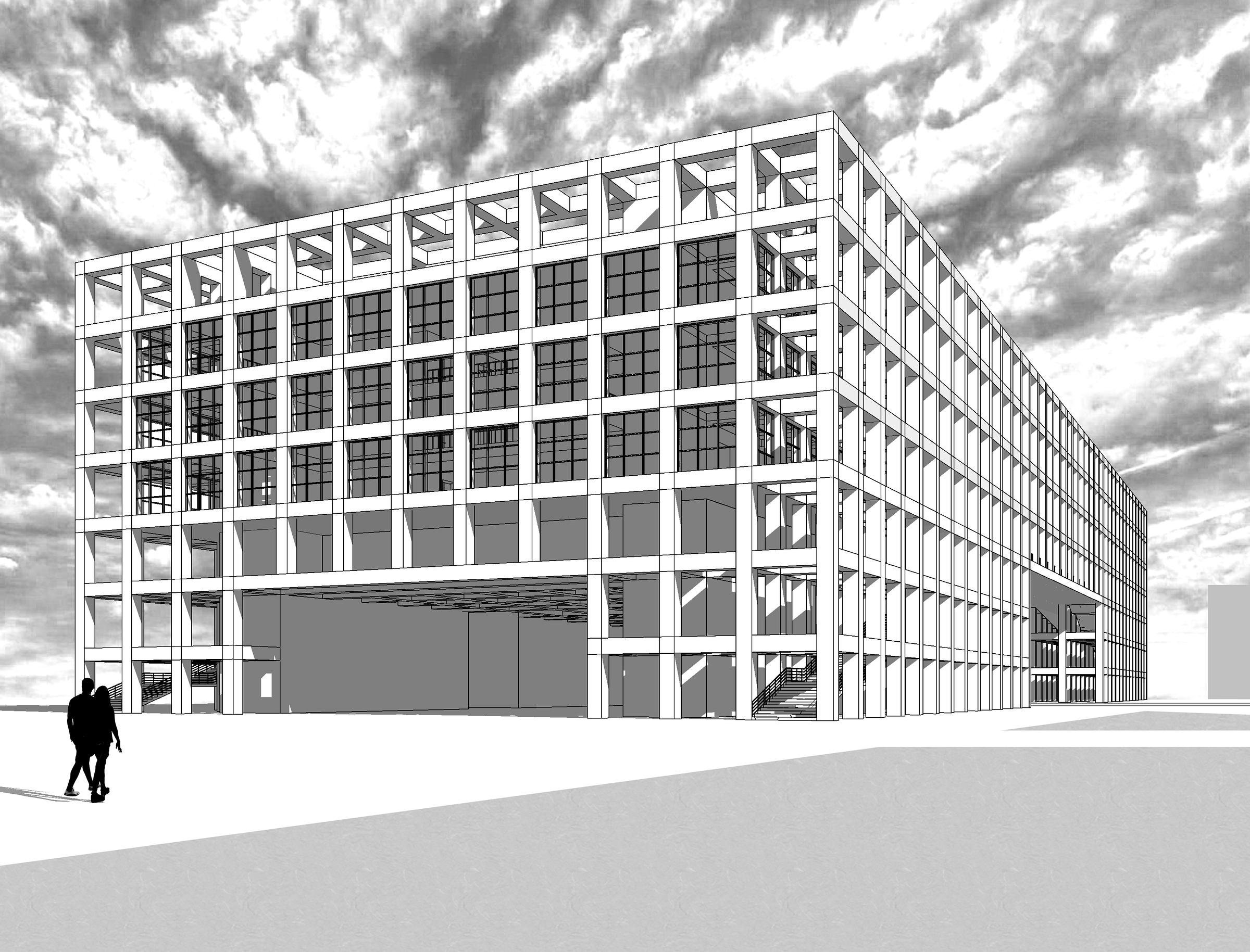 Exterior study: the bridge theatre in its urban setting