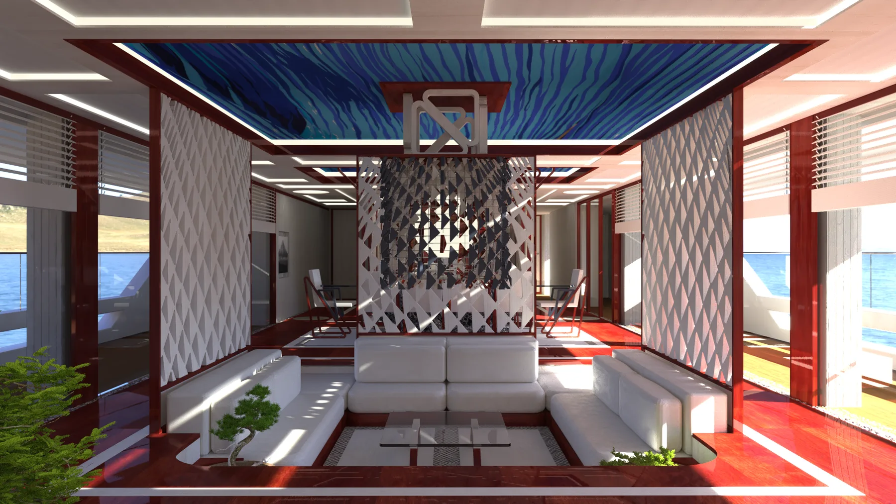Salon study: screens, textile and structural rhythm