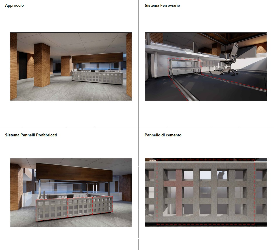 Original approach views, rail system and prefabricated cement panel studies