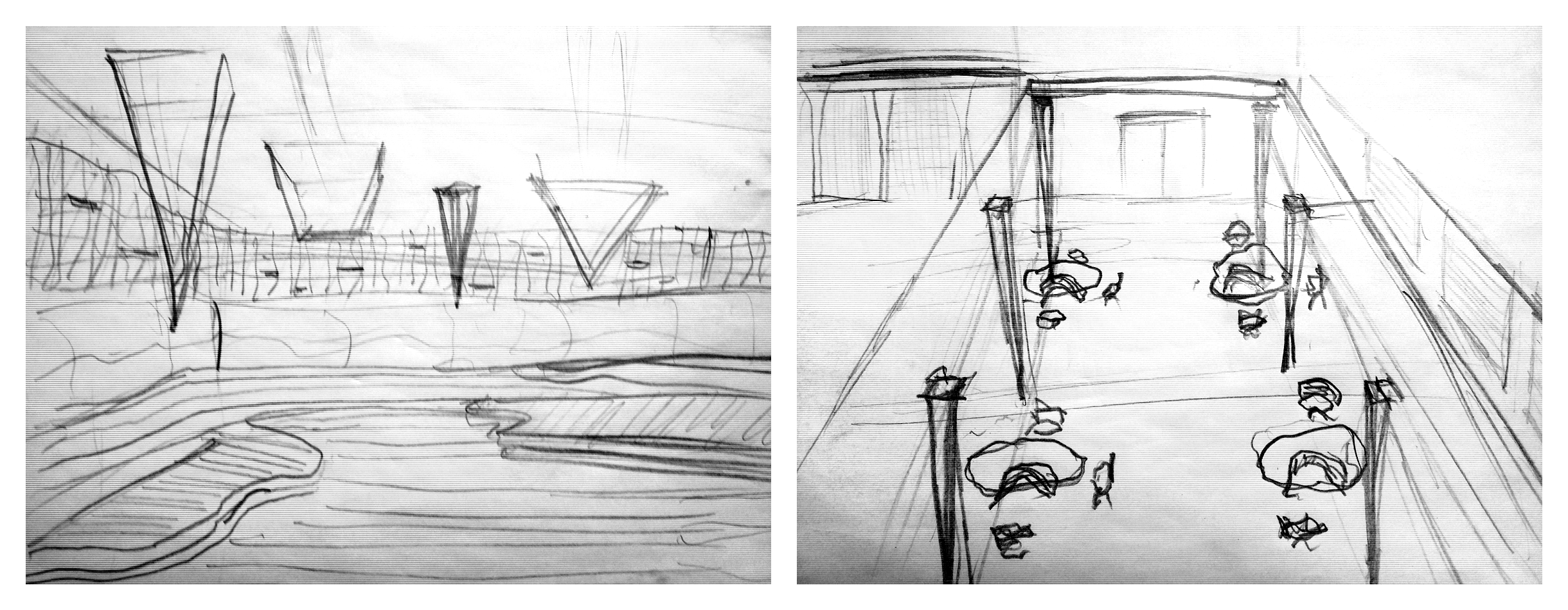 Original sketches: spatial layers and routes through the exhibition hall