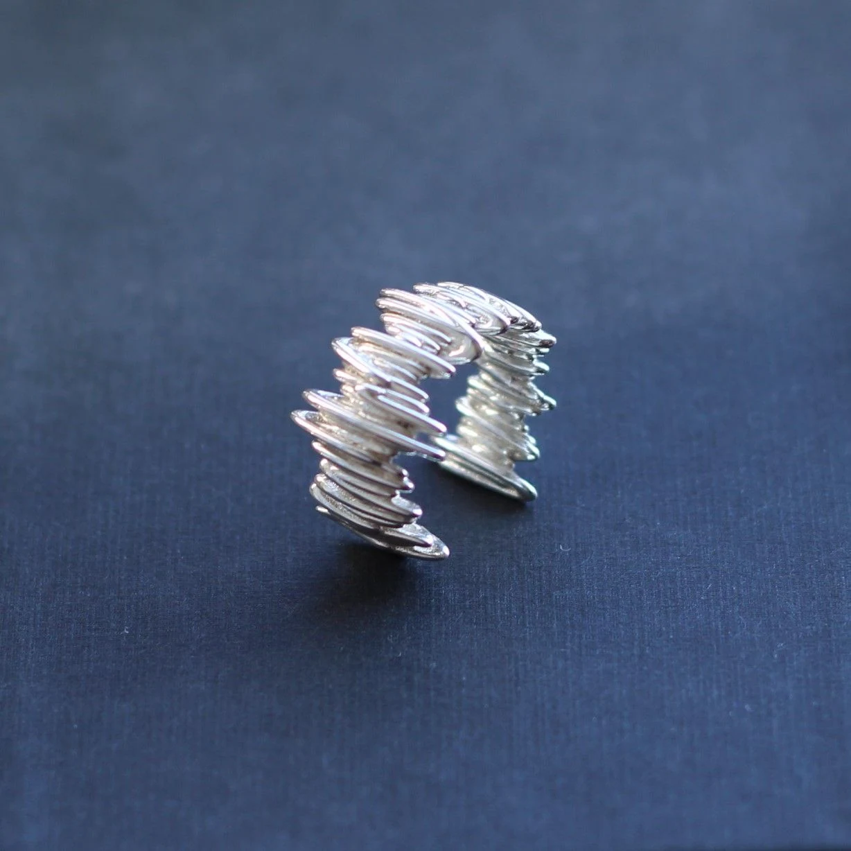 Nocturne Ring: layered contour on a blue ground