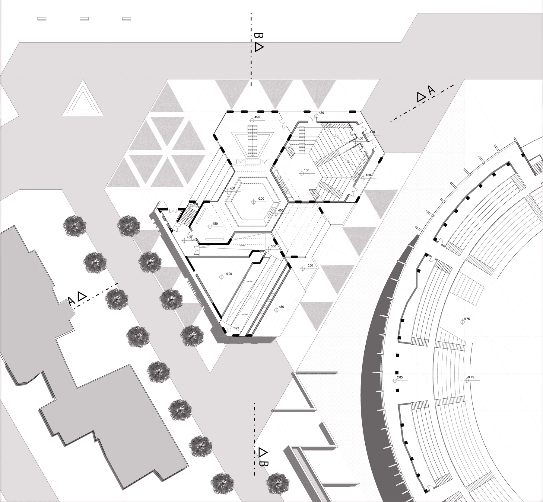 Second-floor plan: theatre and exhibition spaces