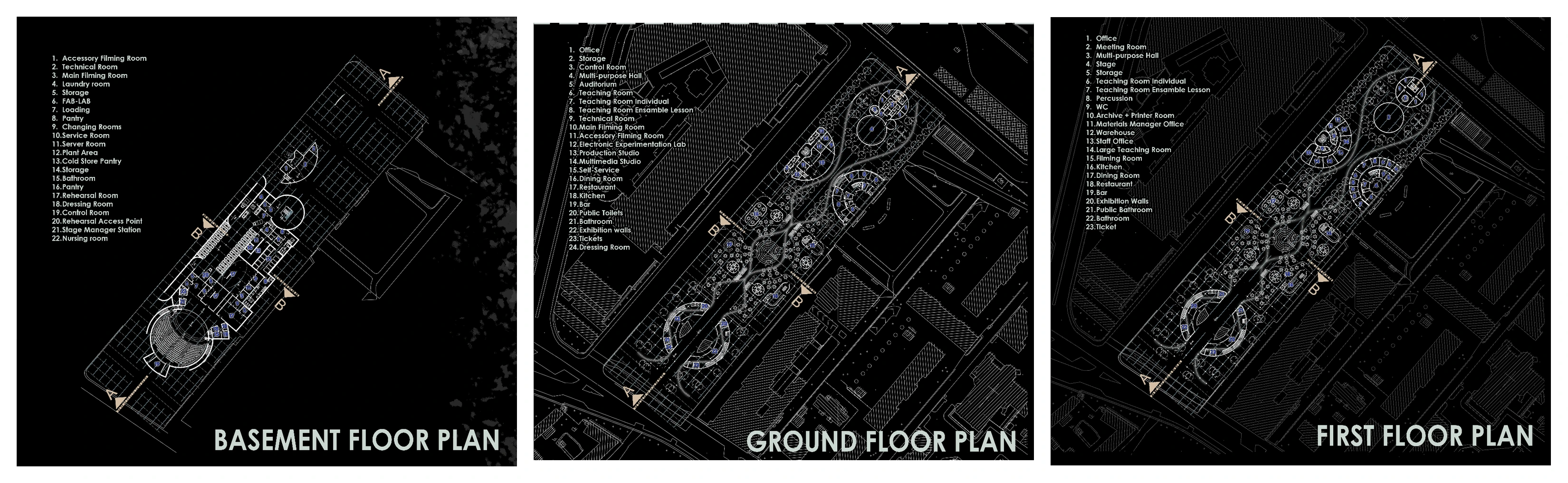 Original drafted plans: basement, ground floor and first floor